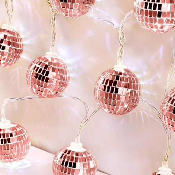 LED Disco Ball String Light Battery Powered Mirror Balls Ornaments for Outside B - Picture 1 of 7